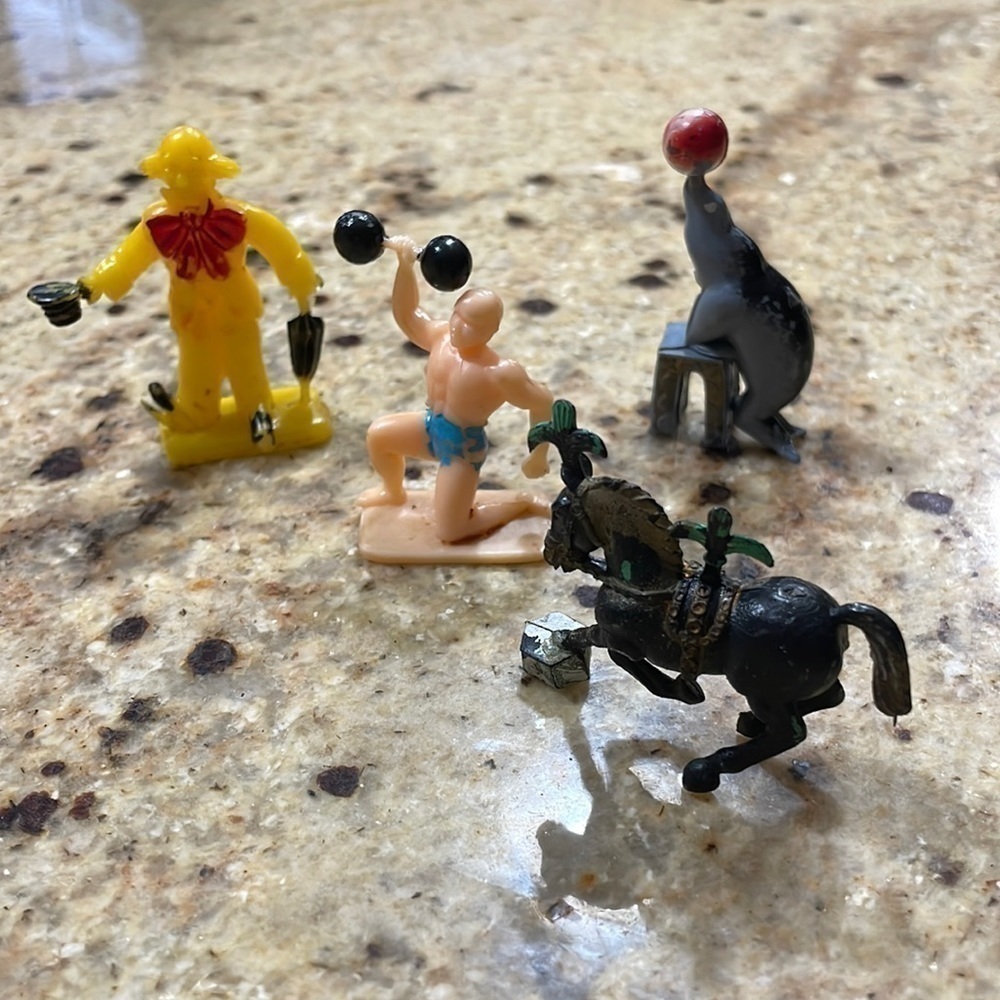 Vintage Rare Circus lot plastic made in hong kong horse seal strong man clown